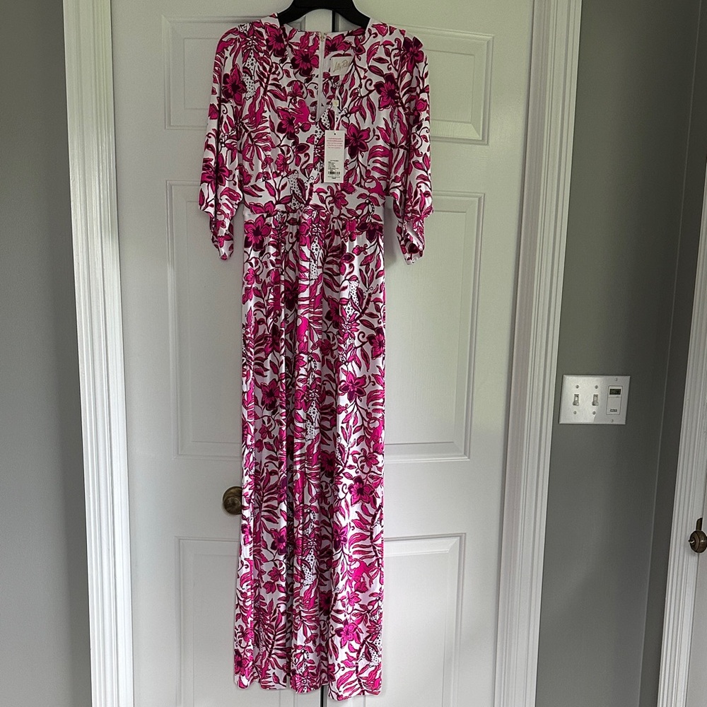 Lilly Pulitzer Pink and White Floral Maxi Dress size 0 NWT